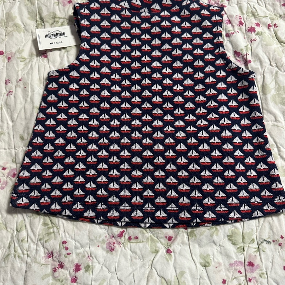 Janie and Jack Navy Sailboat Knit Tank with Red & White Boats
